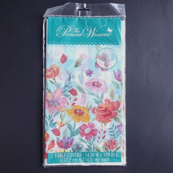 Pioneer Woman Other - Pioneer Woman Plastic Table Cover 54 x 108 Blooming Plaid Tablecloth 2 in Pack